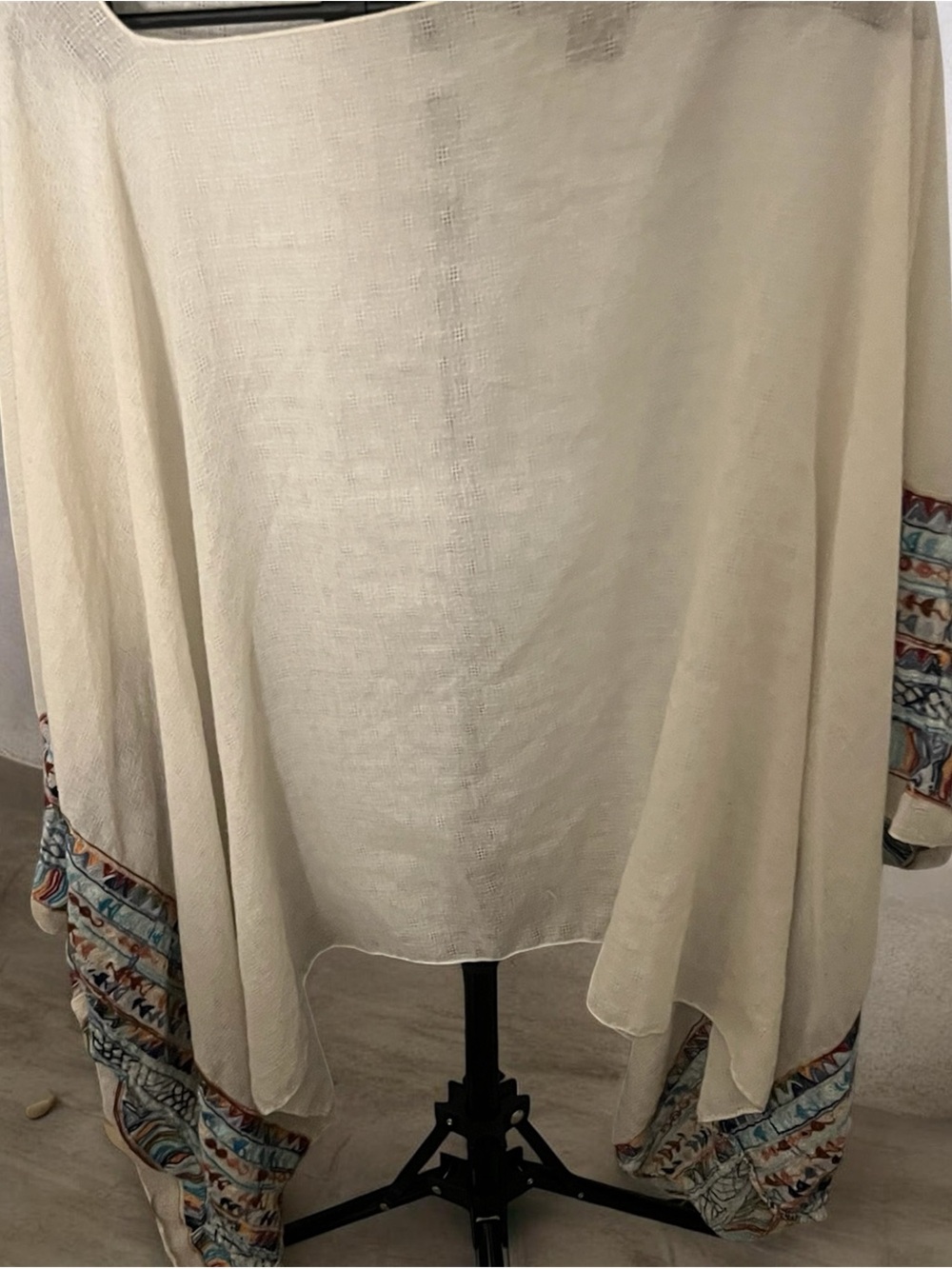 Cream Poncho with Colorful Trim